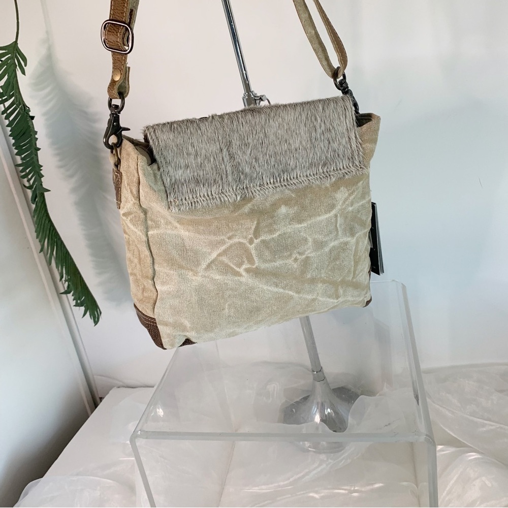Myra Bag Factual Upcycled Canvas & Cowhide Messenger Bag S-1487 - Picture 6 of 6